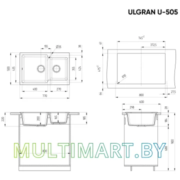 Кухонная мойка Ulgran U-505 (344 ультра-черный) картинка 2